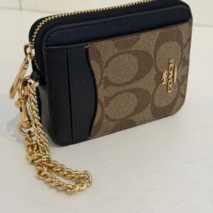 Coach Brown and Black Card Holder with Gold Chain